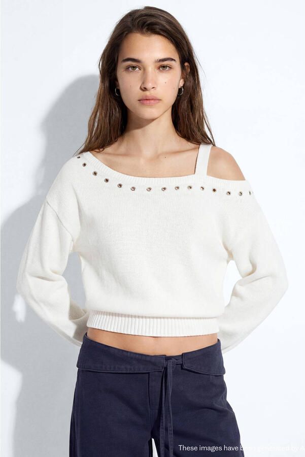 MANGO TEEN katoenen gebreide trui wit