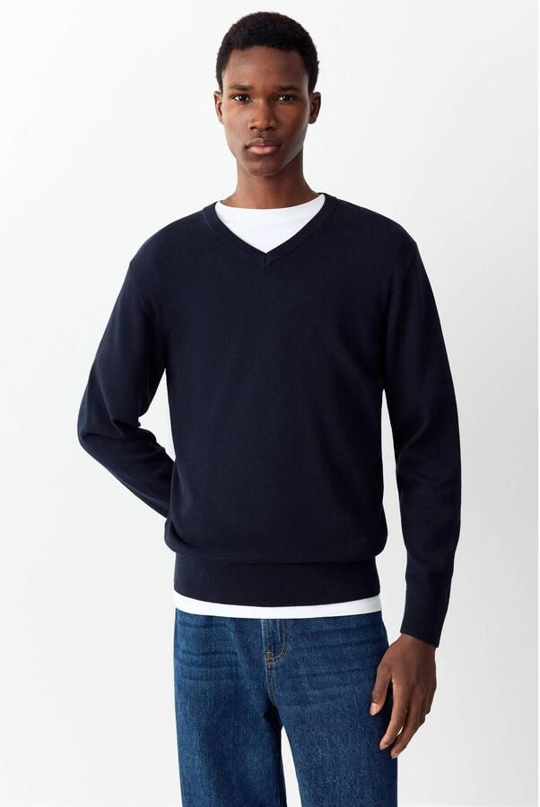 MANGO TEEN katoenen oversized gebreide trui donkerblauw
