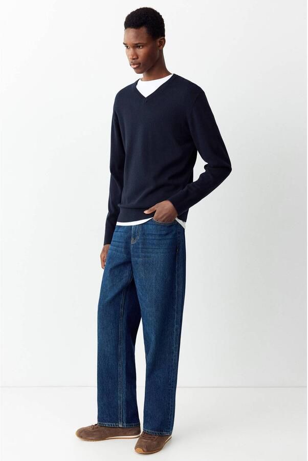MANGO TEEN katoenen oversized gebreide trui donkerblauw - Foto 3