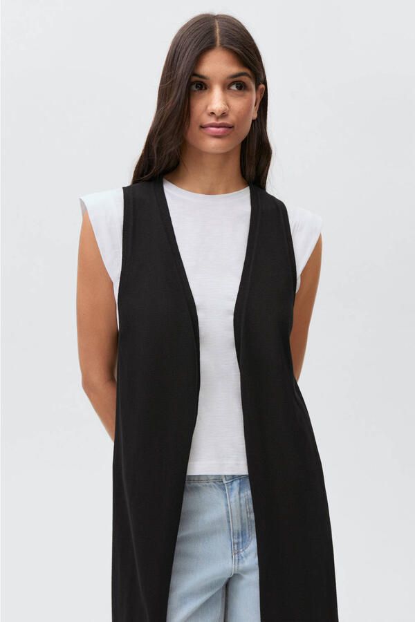 MANGO TEEN lang vest zwart fijn gebreid