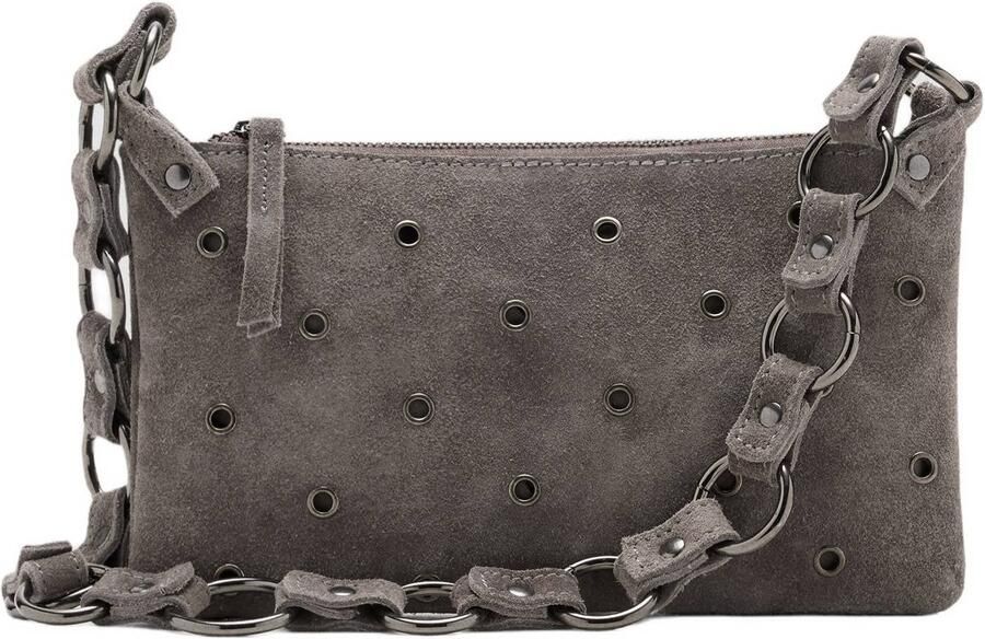 MANGO TEEN leren schoudertas met eyelets grijs Meisjes Leer Effen