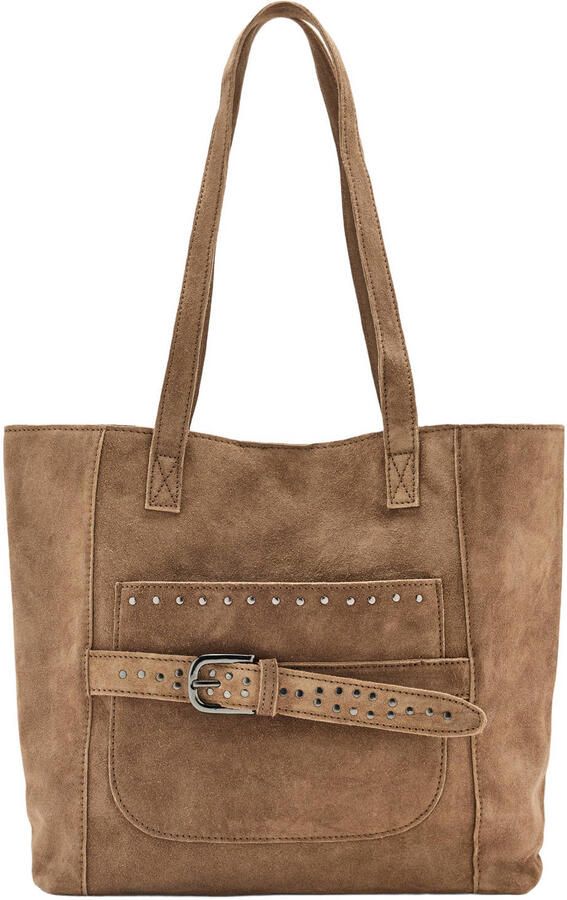 MANGO TEEN leren tas met studs cognac Bruin Meisjes Suède Effen
