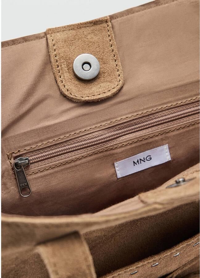 MANGO TEEN leren tas met studs cognac Bruin Meisjes Suède Effen - Foto 2