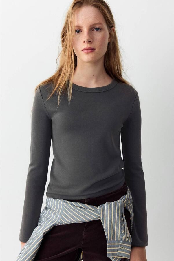 MANGO TEEN longsleeve antraciet Grijs Meisjes Katoen Ronde hals Effen maat 152(XXS)
