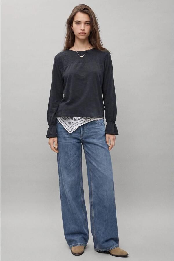 MANGO TEEN longsleeve met ruches antraciet Grijs Meisjes Katoen Ronde hals maat 152(XXS) - Foto 2
