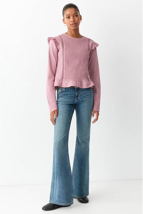 MANGO TEEN longsleeve met ruches en smockwerk roze Meisjes Katoen Ronde hals maat 152(XXS) - Foto 3