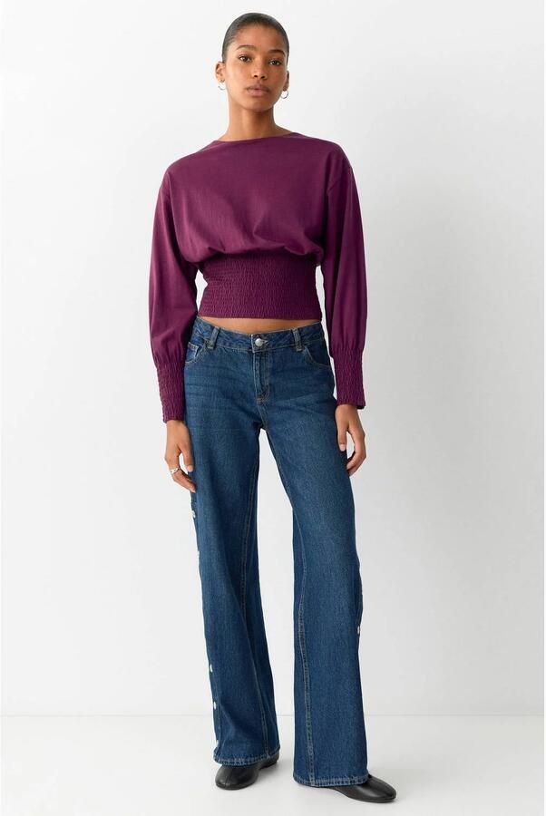 MANGO TEEN longsleeve met smockwerk bordeauxrood Paars Meisjes Katoen Ronde hals maat 152(XXS) - Foto 2