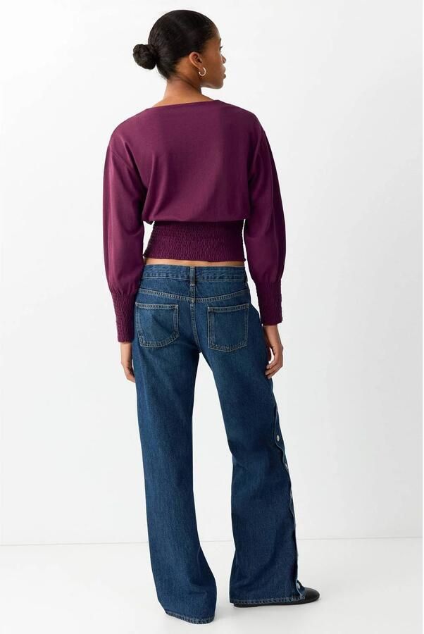 MANGO TEEN longsleeve met smockwerk bordeauxrood Paars Meisjes Katoen Ronde hals maat 152(XXS) - Foto 3