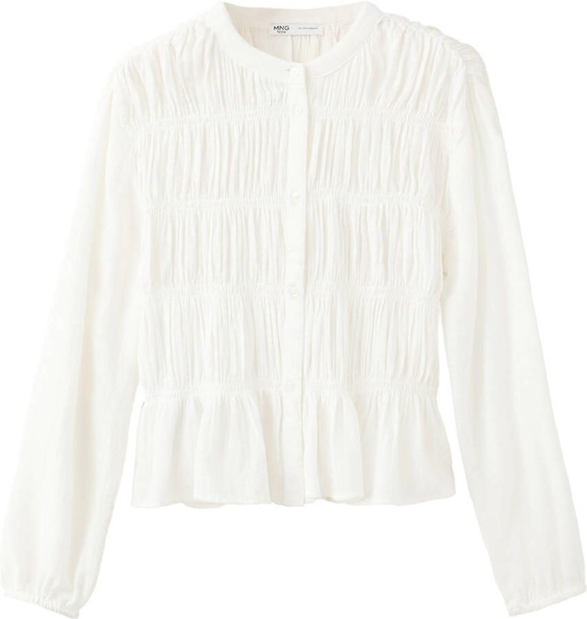 MANGO TEEN longsleeve met smockwerk wit