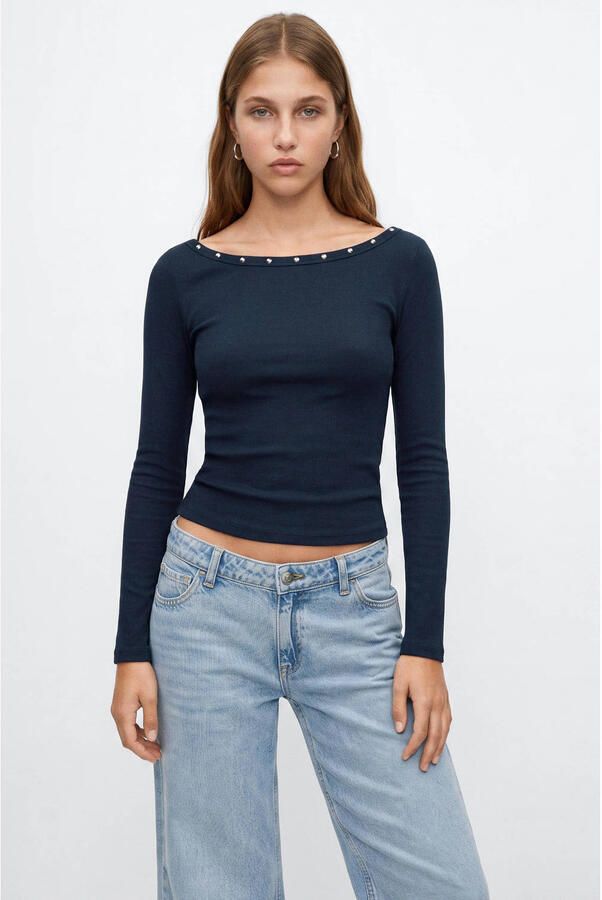 MANGO TEEN longsleeve met studs marineblauw
