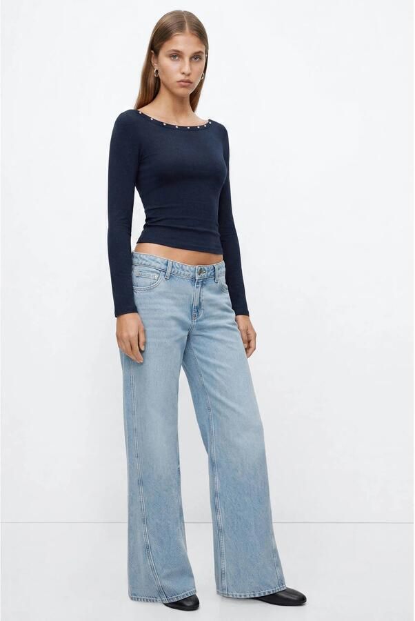 MANGO TEEN longsleeve met studs marineblauw - Foto 2