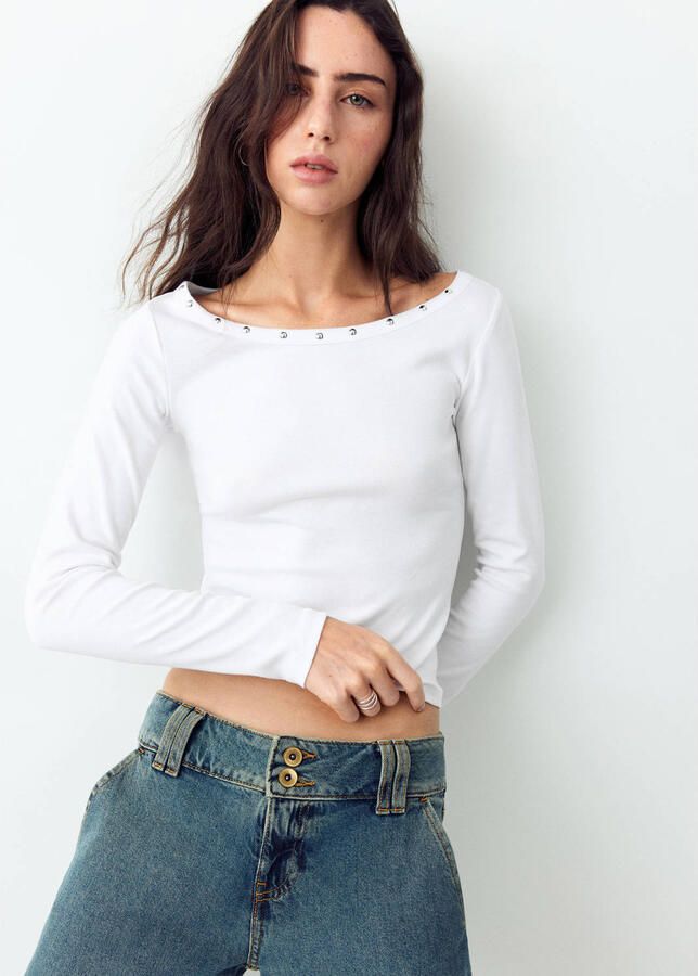 MANGO TEEN longsleeve met studs wit
