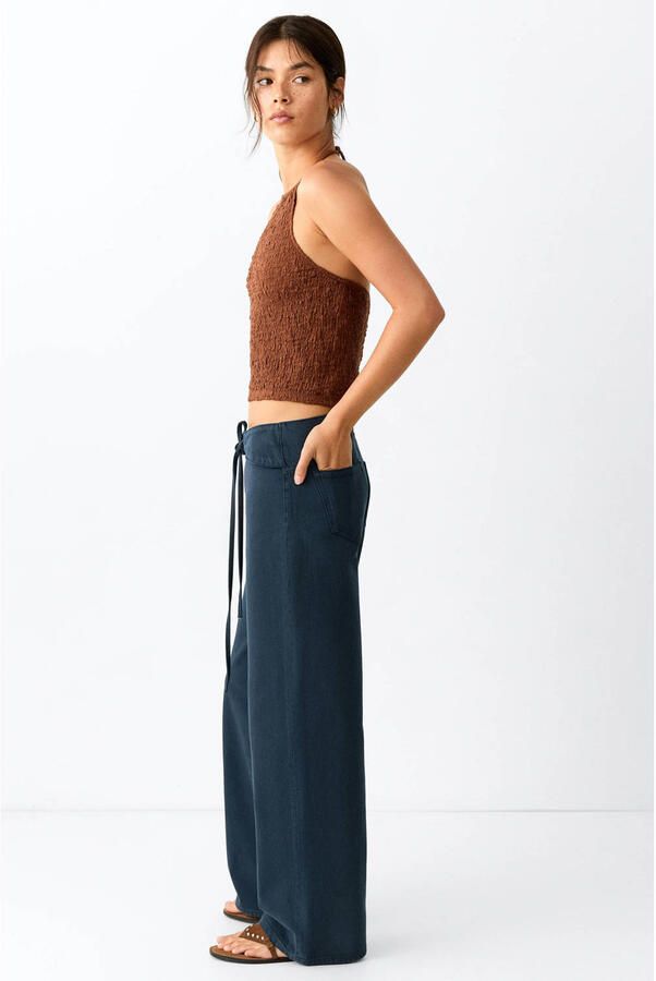 MANGO TEEN low waist wide leg jeans donkerblauw