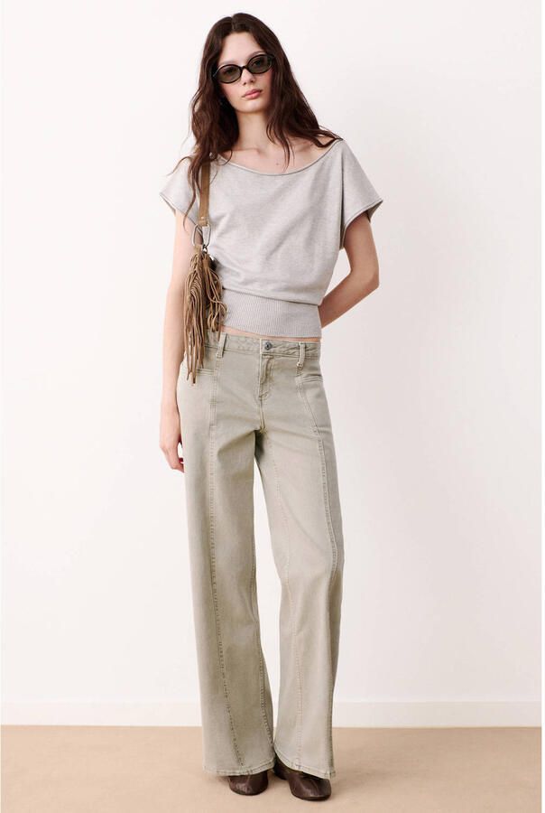 MANGO TEEN low waist wide leg jeans kaki