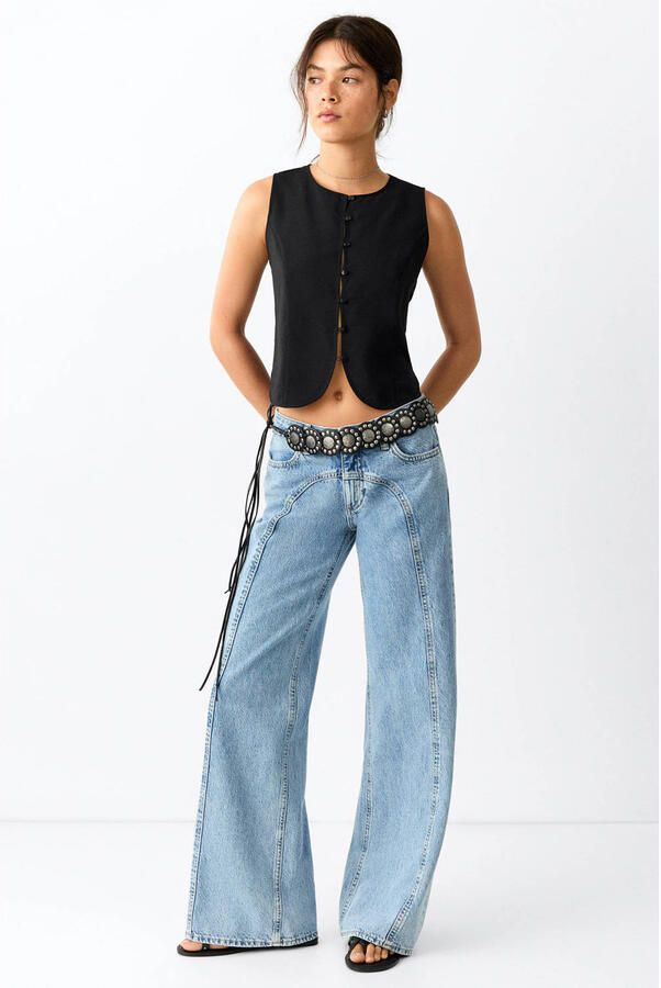 MANGO TEEN low waist wide leg jeans lichtblauw