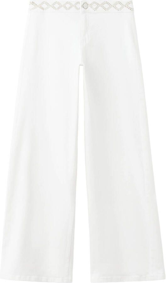 MANGO TEEN low waist wide leg jeans met borduursels wit