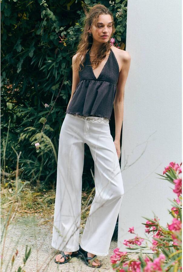 MANGO TEEN low waist wide leg jeans met borduursels wit - Foto 3