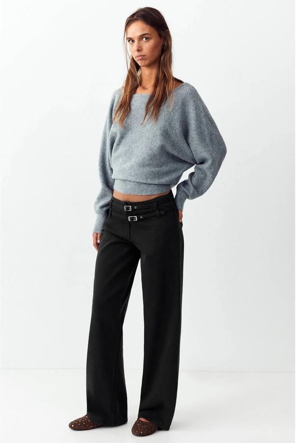 MANGO TEEN low waist wide leg jeans zwart