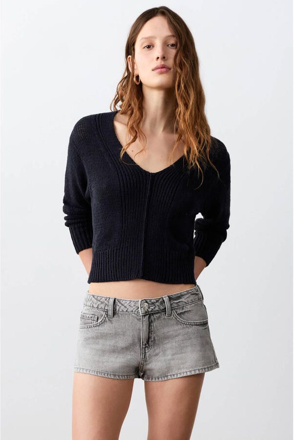 MANGO TEEN low waist short grey denim