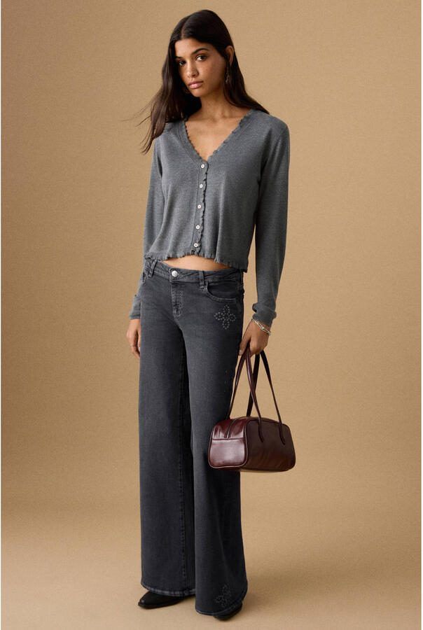 MANGO TEEN low waist wide leg jeans black denim