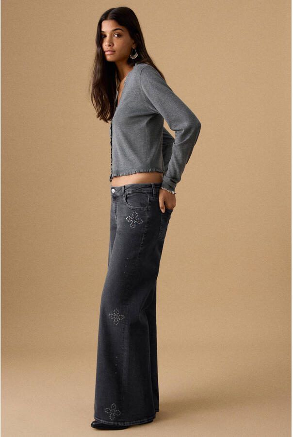 MANGO TEEN low waist wide leg jeans black denim - Foto 2