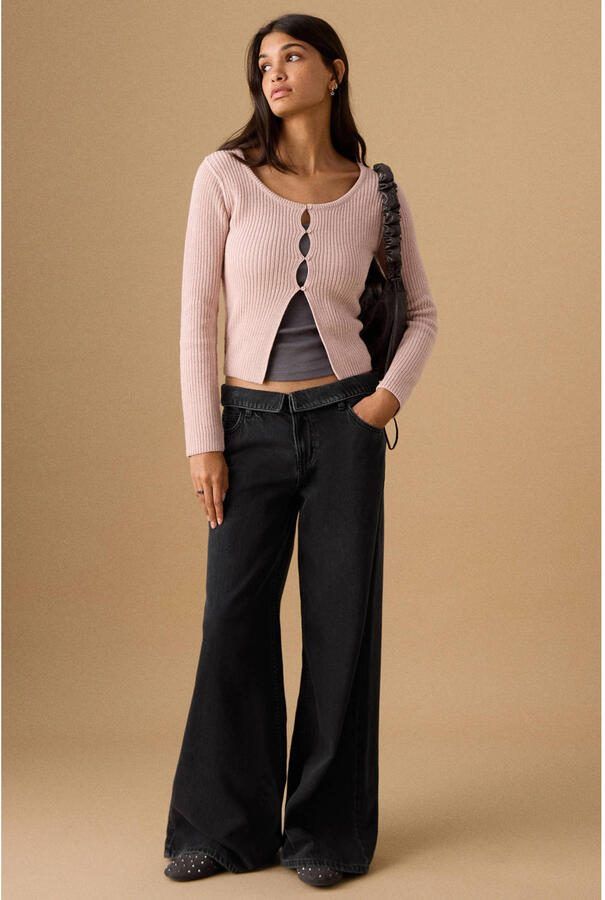 MANGO TEEN low waist wide leg jeans black denim