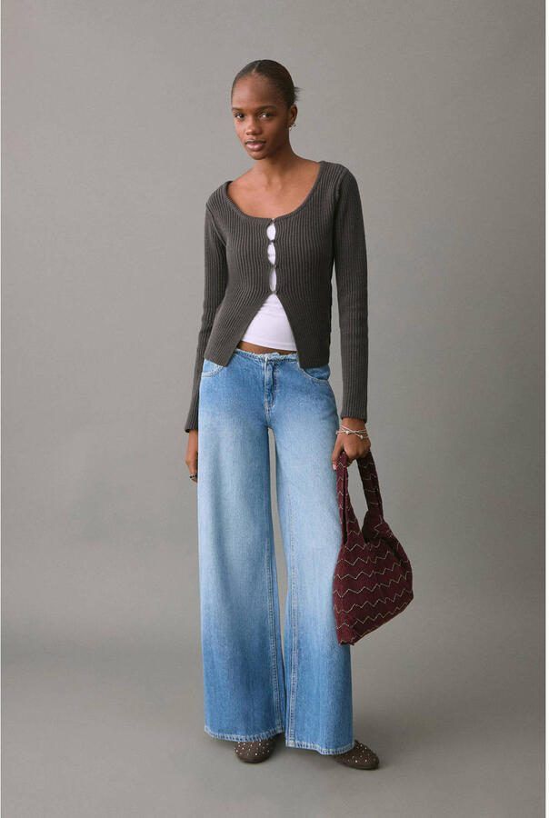 MANGO TEEN low waist wide leg jeans light blue denim