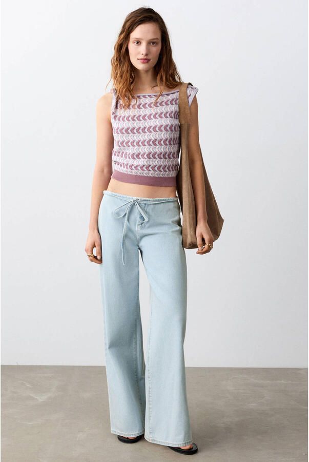 MANGO TEEN low waist wide leg jeans light blue denim