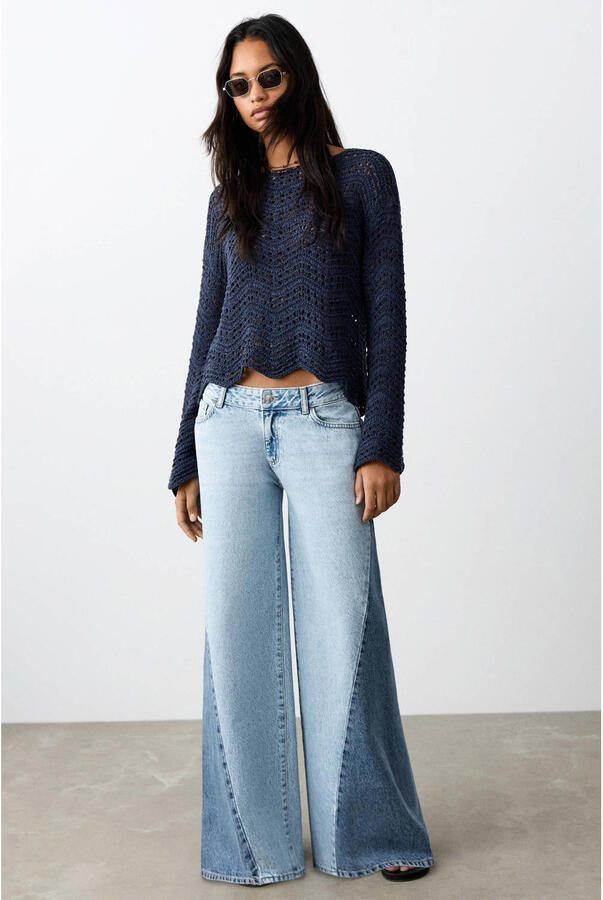 MANGO TEEN low waist wide leg jeans light blue denim