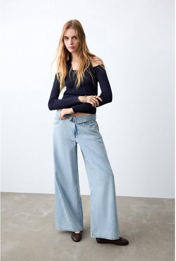 MANGO TEEN low waist wide leg jeans light blue denim