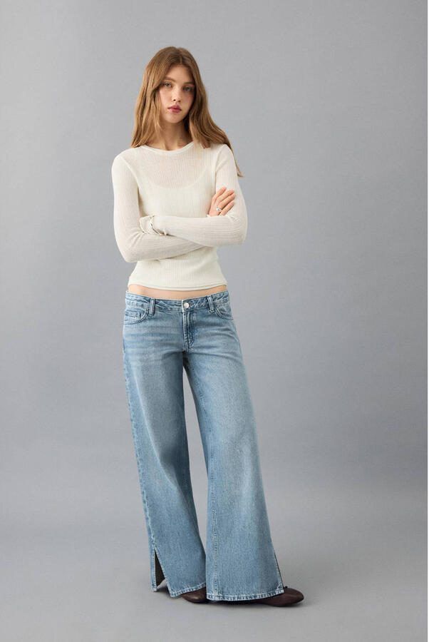 MANGO TEEN low waist wide leg jeans medium blue denim