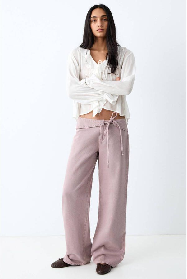 MANGO TEEN low waist wide leg jeans roze