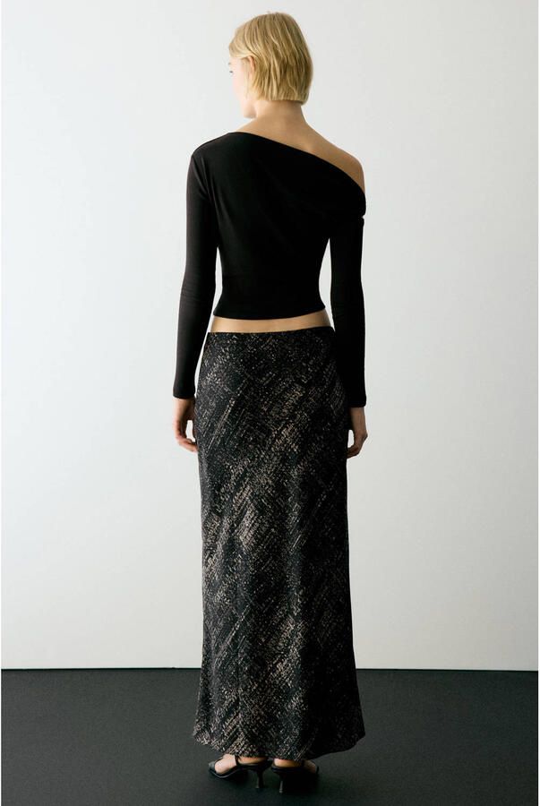 MANGO TEEN maxi A-lijn rok met print zwart grijs - Foto 2