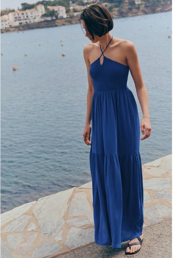 MANGO TEEN maxi halterjurk marineblauw - Foto 3