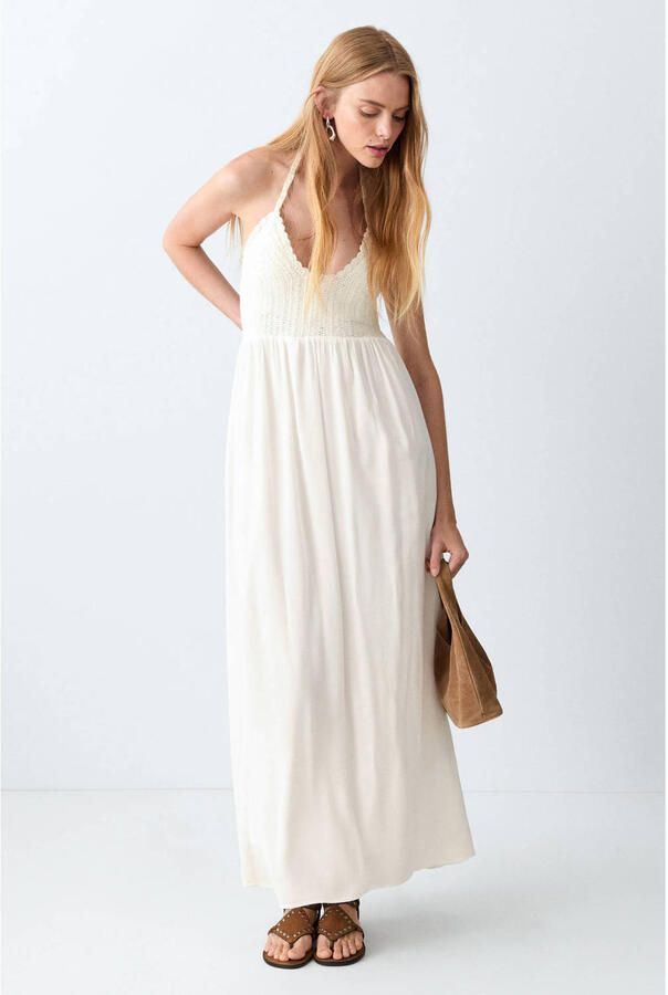 MANGO TEEN maxi jurk gebreid wit