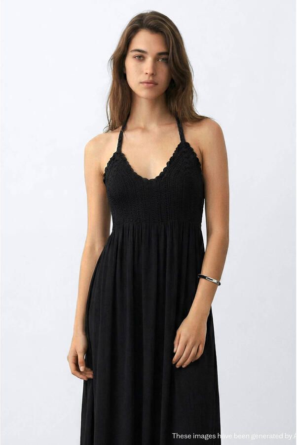 MANGO TEEN maxi jurk gebreid zwart