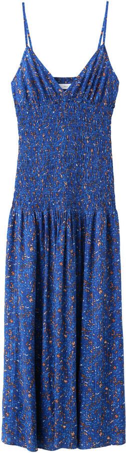 MANGO TEEN maxi jurk met print en smockwerk marineblauw