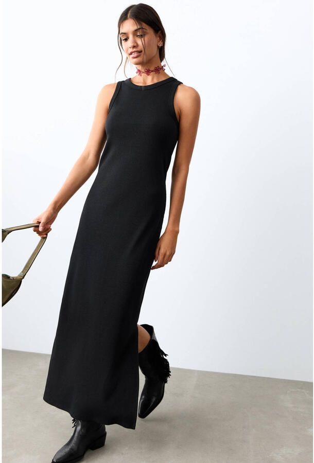 MANGO TEEN maxi jurk rib gebreid zwart - Foto 3