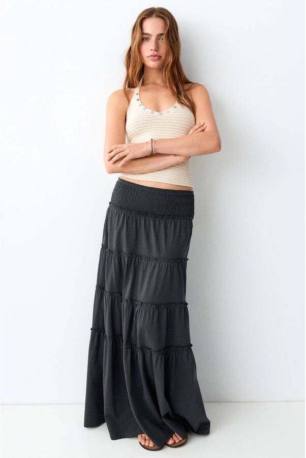 MANGO TEEN maxi rok antraciet