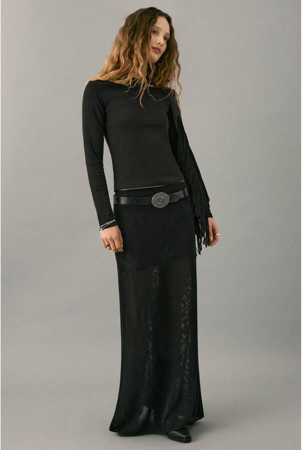 MANGO TEEN maxi rok gebreid zwart - Foto 2