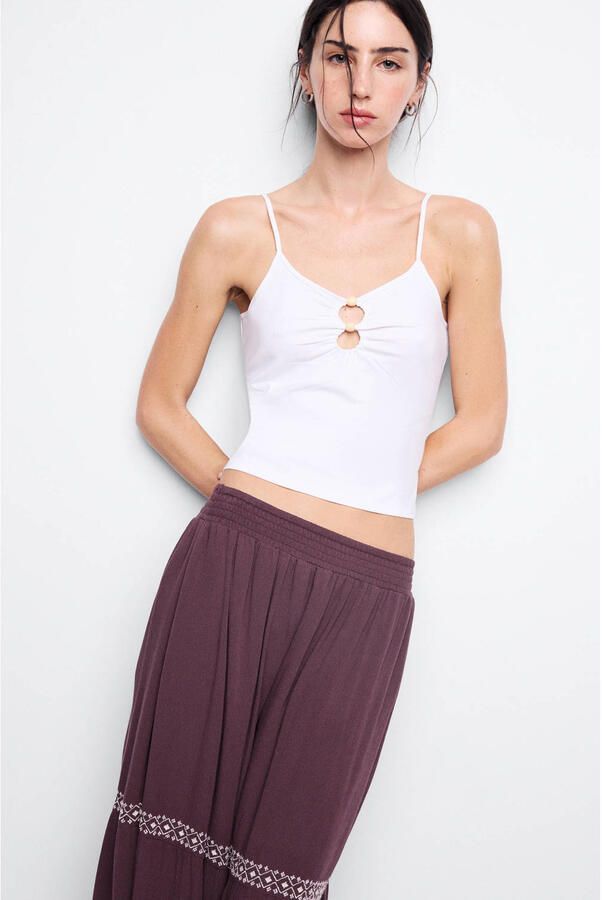 MANGO TEEN maxi rok met borduursels aubergine