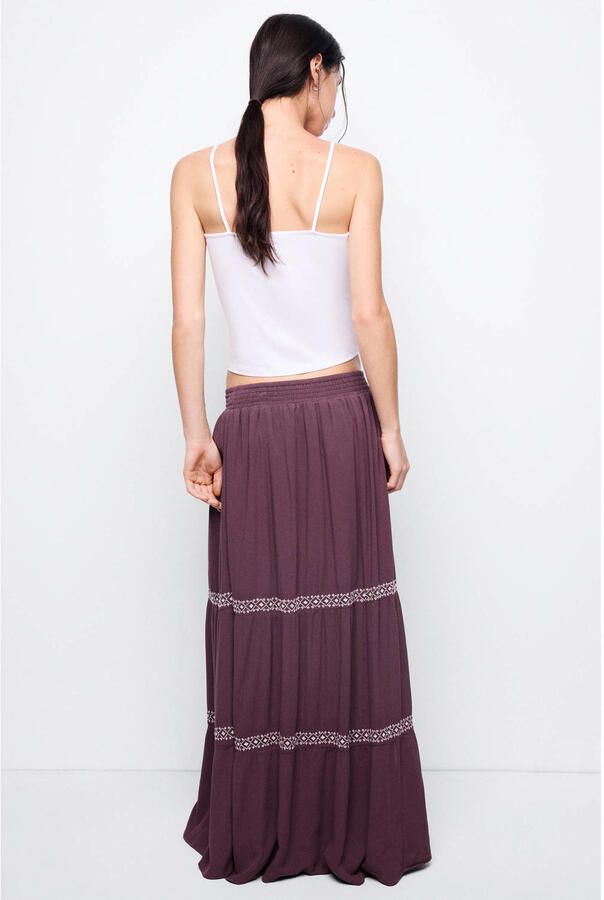 MANGO TEEN maxi rok met borduursels aubergine - Foto 2