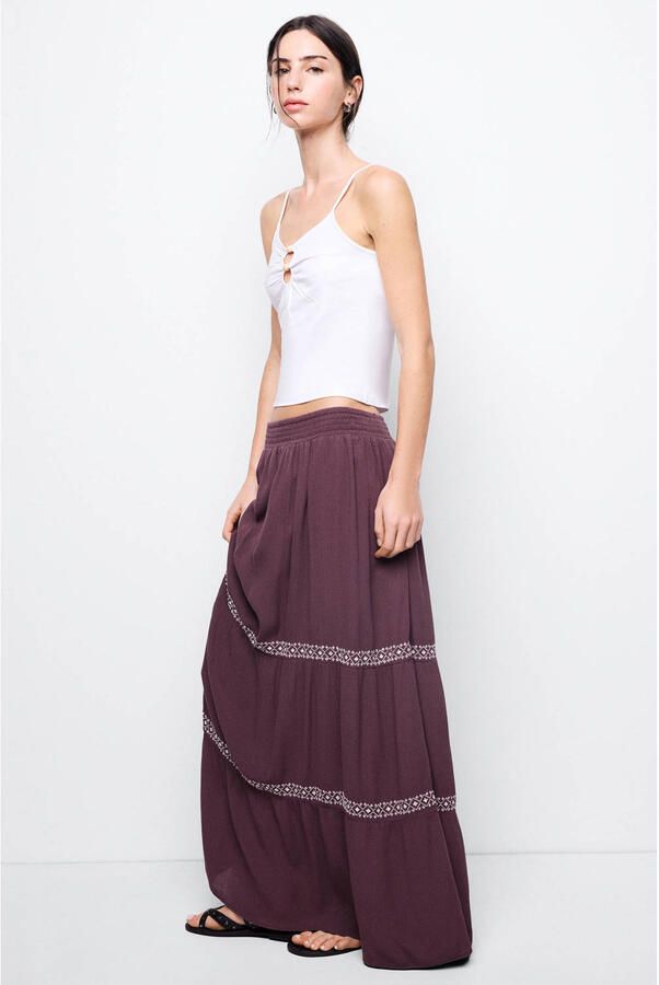MANGO TEEN maxi rok met borduursels aubergine - Foto 3