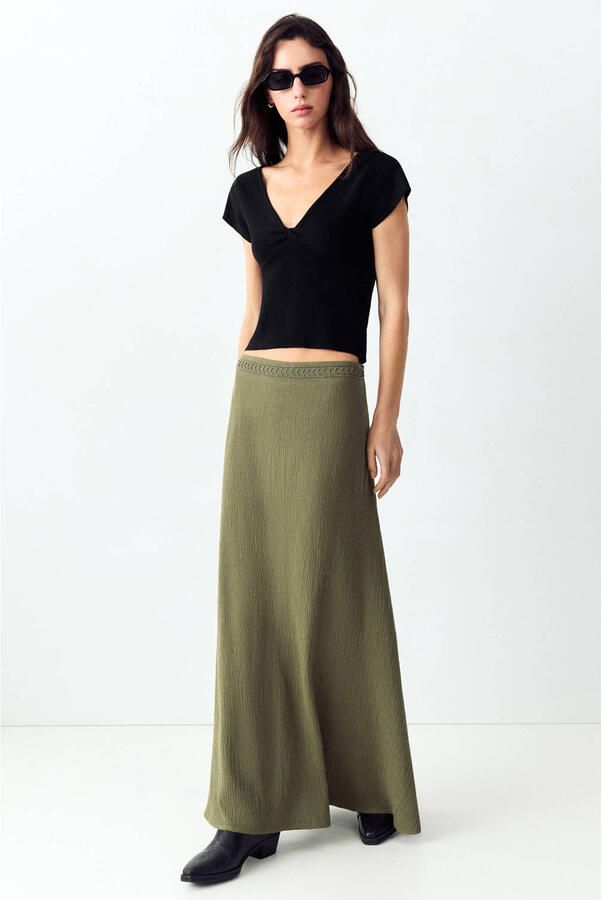 MANGO TEEN maxi rok met borduursels kaki