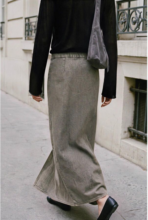 MANGO TEEN maxi rok met split kaki - Foto 3