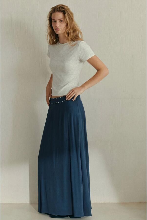MANGO TEEN maxi rok met studs donkerblauw