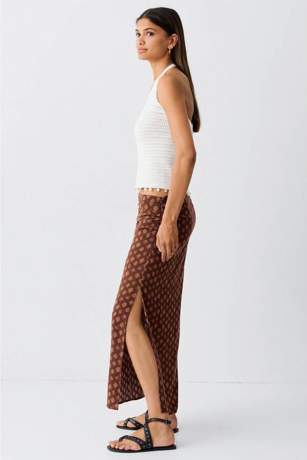 MANGO TEEN midi rok met split en print bruin - Foto 3