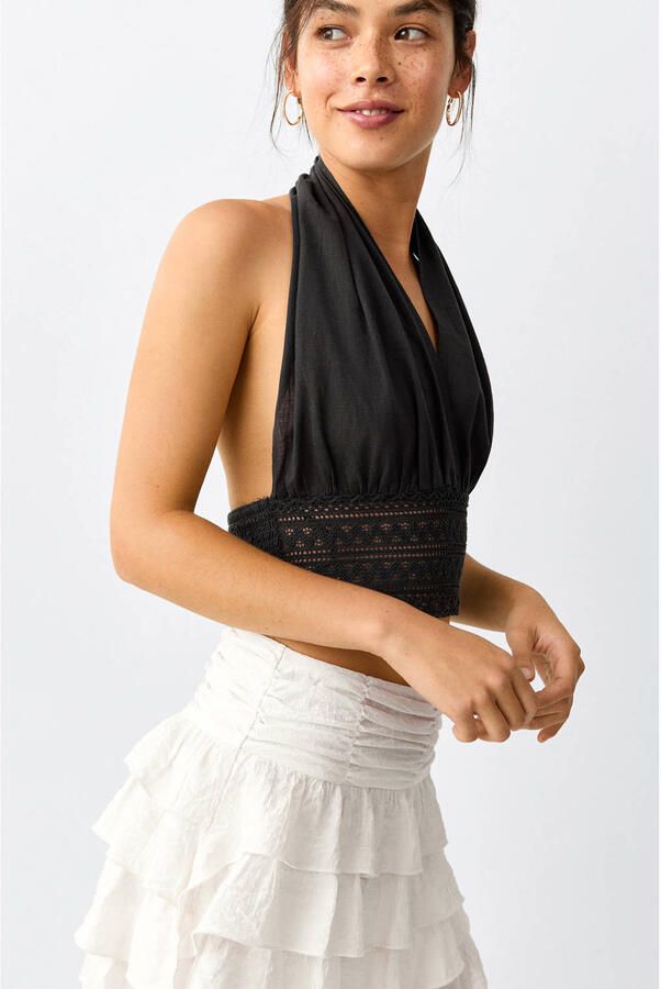 MANGO TEEN mini rok met ruches wit