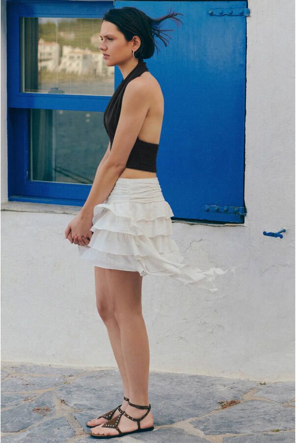 MANGO TEEN mini rok met ruches wit - Foto 2