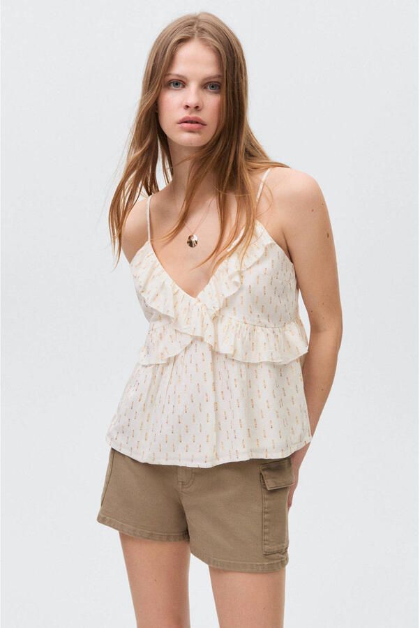 MANGO TEEN mouwloze top beige met glitter